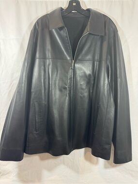 Brunelli Classic Black Leather Zip-Front men’s Jacket XL
